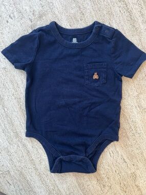 GAP Navy Short Sleeve Baby Bodysuit with Teddy Pocket